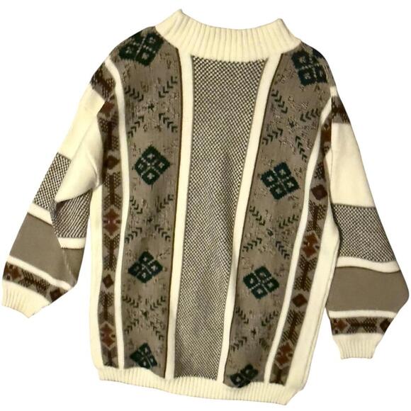 Clifton Place Vintage Geometric Knit Sweater Made in USA Beige Brown Green Large - Picture 1 of 7